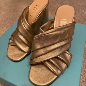 Theory Gold Crisscross Mules